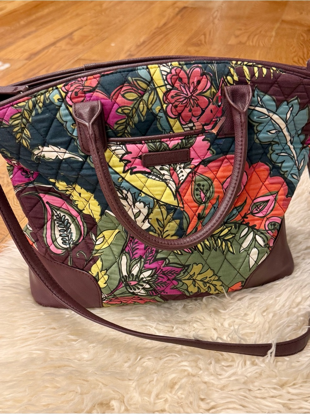 Vera Bradley Quilted Floral Tote in Burgundy Multi-Color